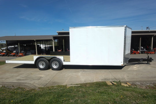 8.5x24 White Hybrid Enclosed V nose (2) 7K axles (2) 30x30 Windows No rails Pintle Hitch - SLE Equipment - 5