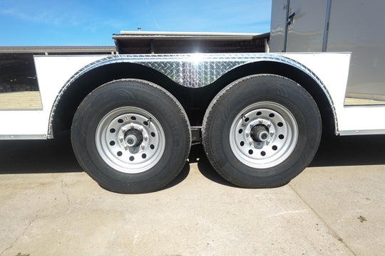 8.5x24 White Hybrid Enclosed V nose (2) 7K axles (2) 30x30 Windows No rails Pintle Hitch - SLE Equipment - 6