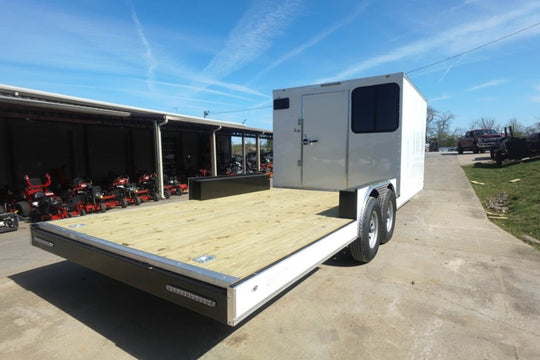 8.5x24 White Hybrid Enclosed V nose (2) 7K axles (2) 30x30 Windows No rails Pintle Hitch - SLE Equipment - 7