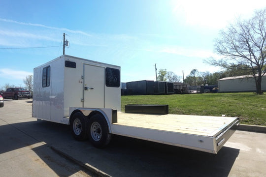 8.5x24 White Hybrid Enclosed V nose (2) 7K axles (2) 30x30 Windows No rails Pintle Hitch - SLE Equipment - 1