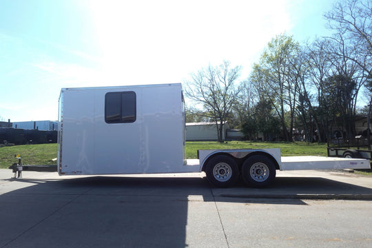 8.5x24 White Hybrid Enclosed V nose (2) 7K axles (2) 30x30 Windows No rails Pintle Hitch - SLE Equipment - 9