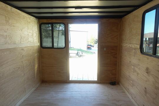 8.5x24 White Hybrid Enclosed V nose (2) 7K axles (2) 30x30 Windows No rails Pintle Hitch - SLE Equipment - 10