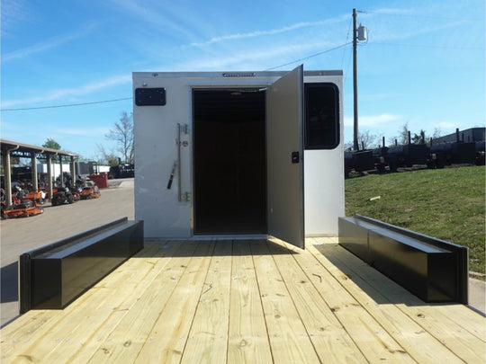 8.5x24 White Hybrid Enclosed V nose (2) 7K axles (2) 30x30 Windows No rails Pintle Hitch - SLE Equipment - 14