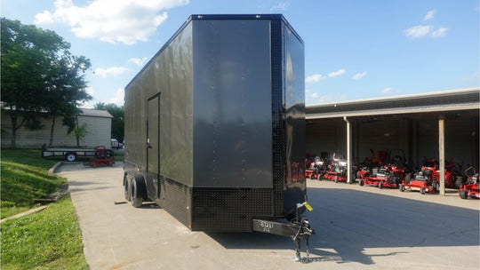 7x20 V Nose Charcoal With Black Out Trim Enclosed Trailer (2) 3500 LB Axles 9 Ft Interior height Barn Doors - SLE Equipment - 1