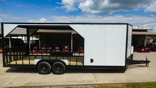 8.5' x 24' White Hybrid Trailer w/ Roof – Covered Rear Deck & Generator Box - SLE Equipment - 1