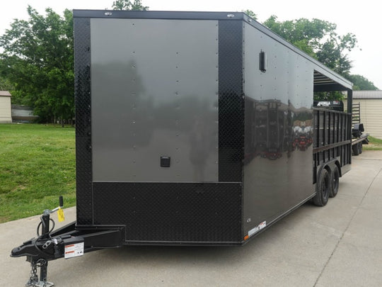 8.5x20 Charcoal Blackout Trim VNose Hybrid Enclosed Trailer Roof (2) 3500lb Axles 50 AMP Electrical Package - SLE Equipment - 3