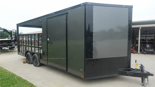 8.5x20 Charcoal Blackout Trim VNose Hybrid Enclosed Trailer Roof (2) 3500lb Axles 50 AMP Electrical Package - SLE Equipment - 1