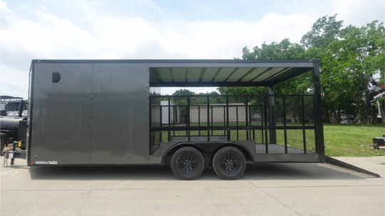 8.5x20 Charcoal Blackout Trim VNose Hybrid Enclosed Trailer Roof (2) 3500lb Axles 50 AMP Electrical Package - SLE Equipment - 12