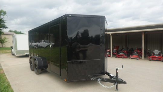 7x16 Enclosed Trailer Black V - Nose Blackout Pkg Tandem Axle Storage 6.4 Interior Height - SLE Equipment - 1