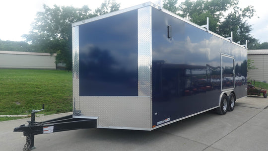 8.5x24 Blue V - Nose Slant Top Enclosed Trailer (2) 5200lb Axles Ladder Racks - SLE Equipment - 1
