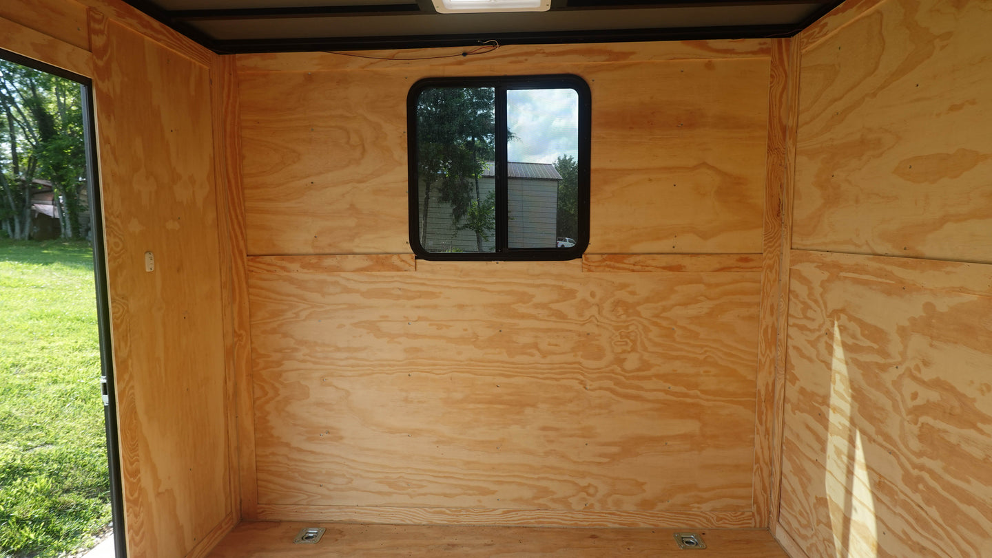 8.5x24 Black W/Black Out Hybrid Enclosed Trailer V-Nose (2) 7,000lb With Rails Window