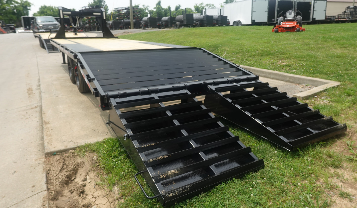 8.5x25 Gooseneck Deckover Dovetail Trailer (2) 10K Axles King Kong Ramps Left Rear Ramps