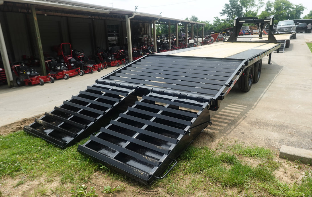 8.5x25 Gooseneck Deckover Dovetail Trailer (2) 10K Axles King Kong Ramps Right Rear Ramps