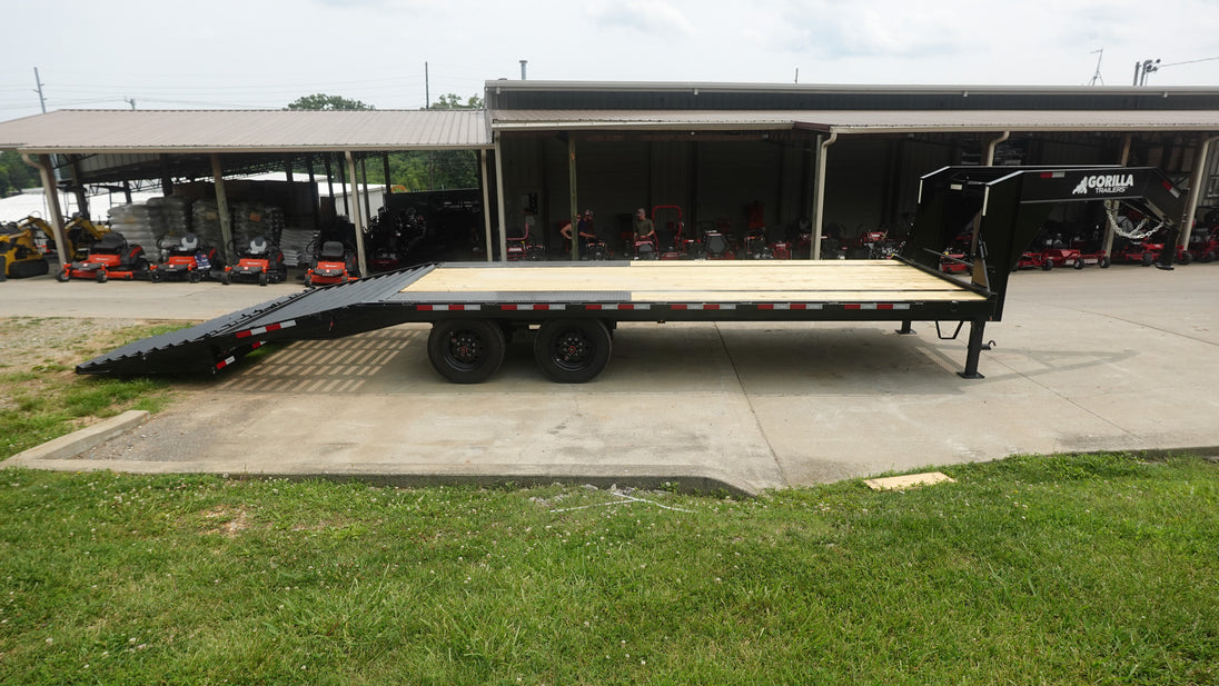 8.5x25 Gooseneck Deckover Dovetail Trailer (2) 10K Axles King Kong Ramps Right Side