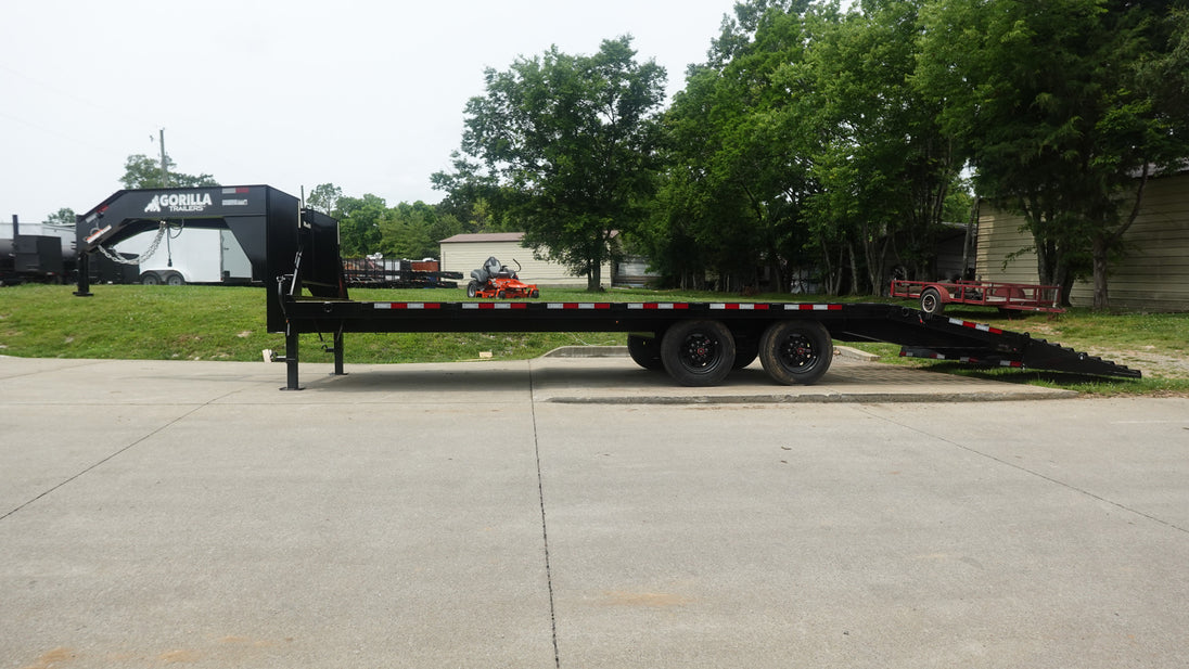 8.5x25 Gooseneck Deckover Dovetail Trailer (2) 10K Axles King Kong Ramps Left Side