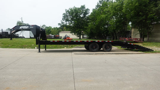 8.5x25 Gooseneck Deckover Dovetail Trailer (2) 10K Axles King Kong Ramps Left Side