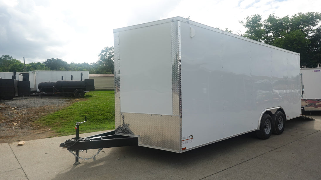 8.5x20 White Enclosed Trailer (2) 5200LB With 7 Interior Height Front Left 