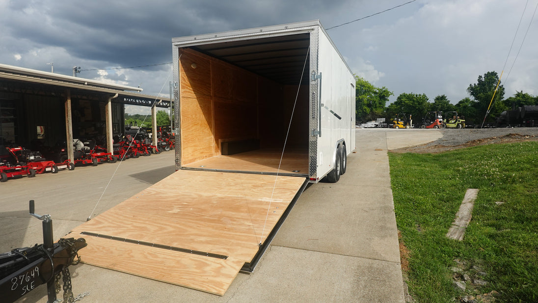 8.5x20 White Enclosed Trailer (2) 5200LB With 7 Interior Height Right Rear Ramp