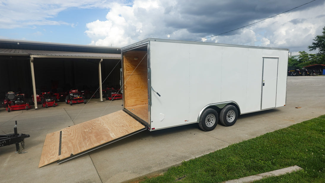 8.5x20 White Enclosed Trailer (2) 5200LB With 7 Interior Height Right Rear