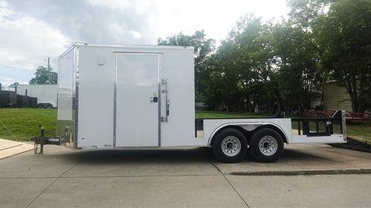 8.5' x 20' White V-Nose Hybrid Enclosed Trailer – Dual 7K Axles Left Side/ Door
