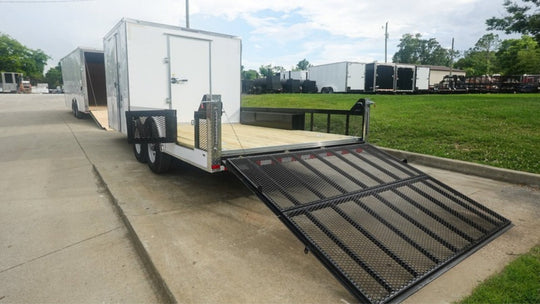 8.5' x 20' White V-Nose Hybrid Enclosed Trailer – Dual 7K Axles Rear Bi- Fold Loading Gate