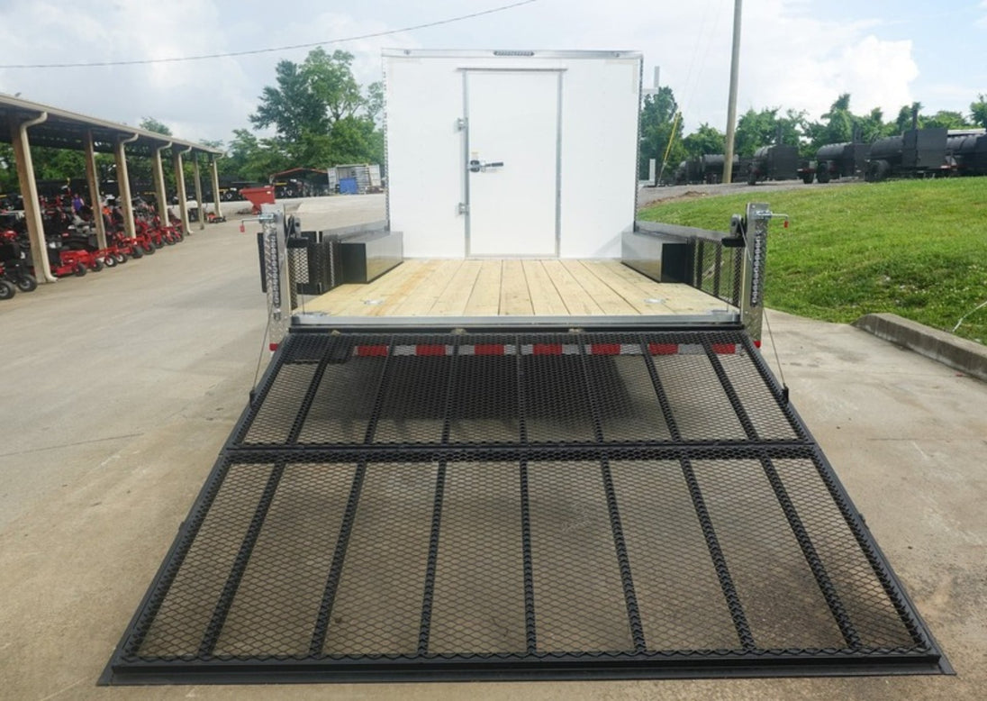 8.5' x 20' White V-Nose Hybrid Enclosed Trailer – Dual 7K Axles Rear Bi- Fold Loading Gate