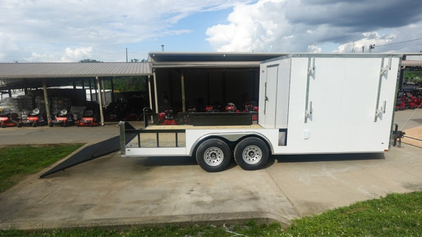 8.5' x 20' White V-Nose Hybrid Enclosed Trailer – Dual 7K Axles Right Side/ Ladder Racks