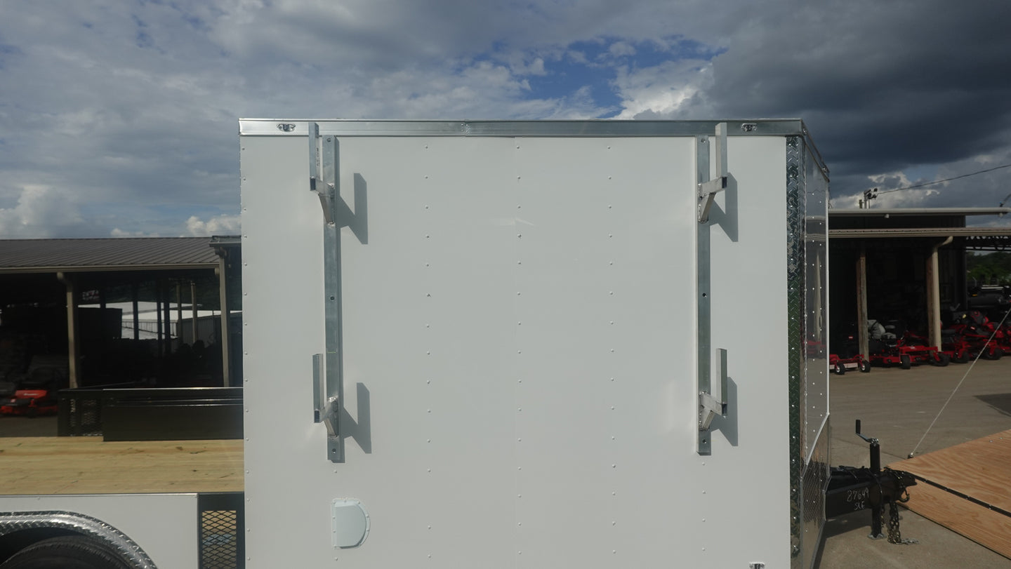 8.5' x 20' White V-Nose Hybrid Enclosed Trailer – Dual 7K Axles Ladder Racks