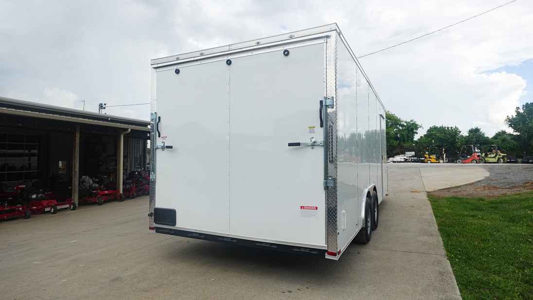 8.5x20 White Enclosed Trailer (2) 5200LB With 7 Interior Height Right Rear