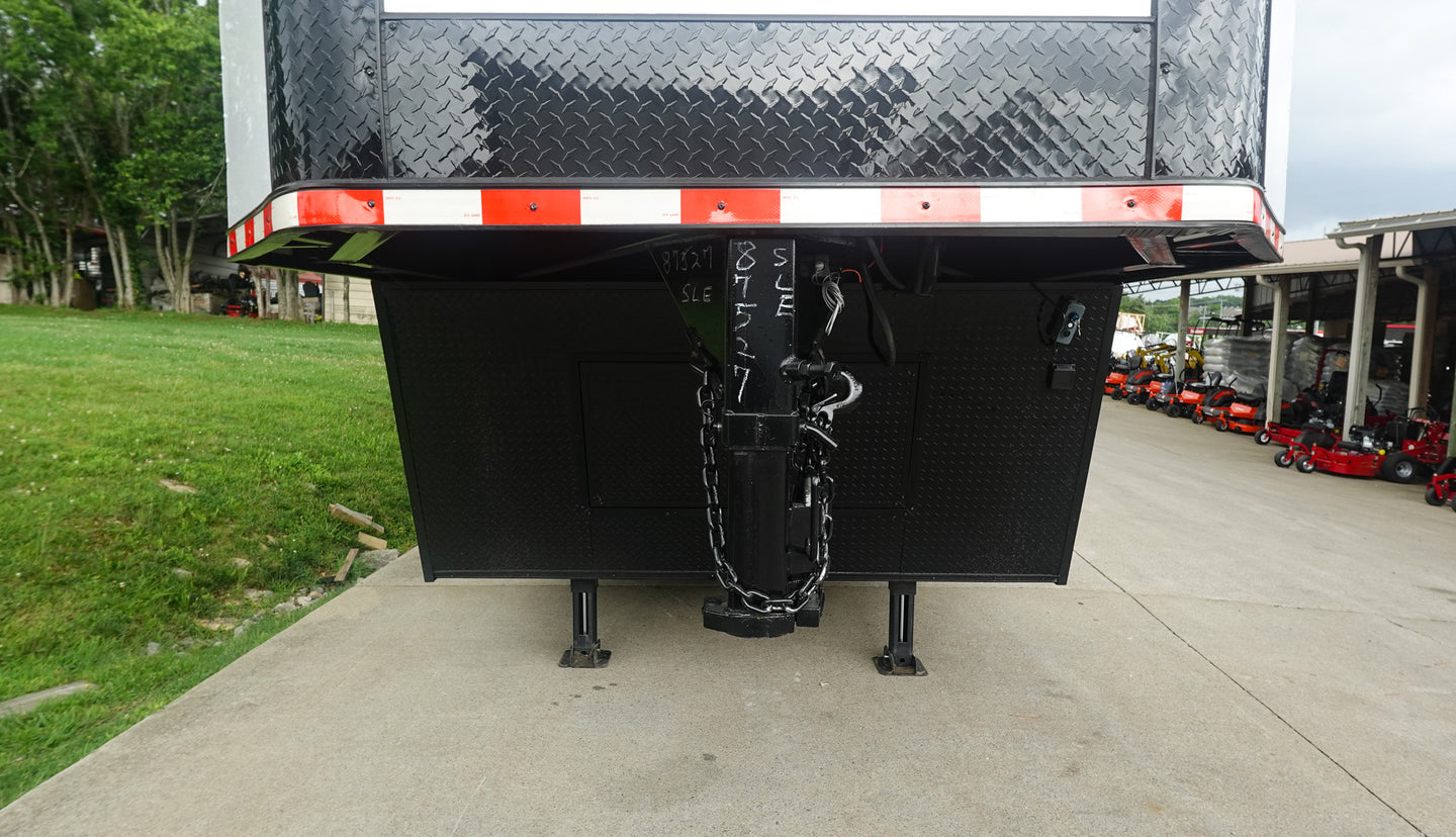 8.5x42 White With Black Out Trim Gooseneck King Pin Fifth Wheel Enclosed Trailer (3) 8K Front Hitch