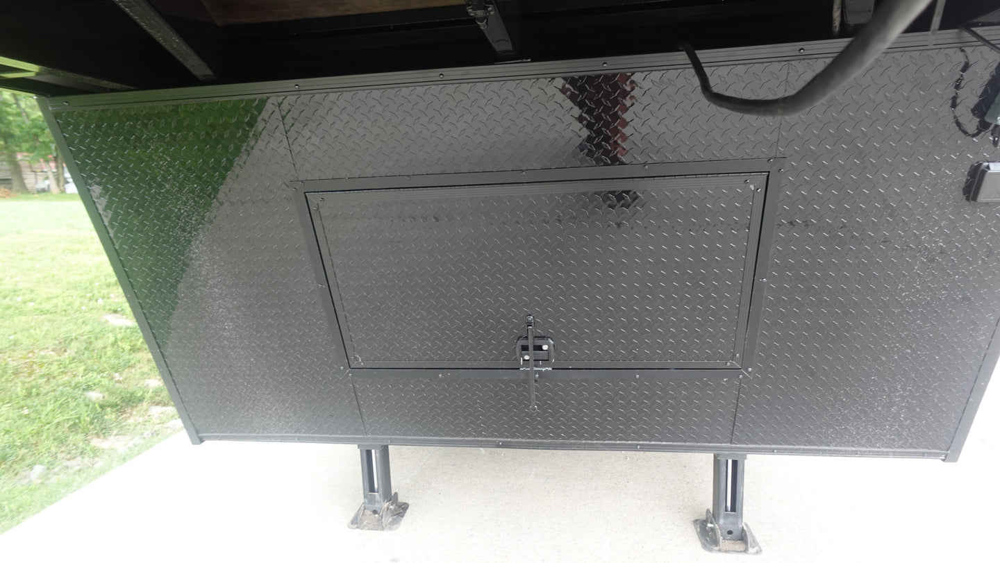 8.5x42 White With Black Out Trim Gooseneck King Pin Fifth Wheel Enclosed Trailer (3) 8K Front Storage