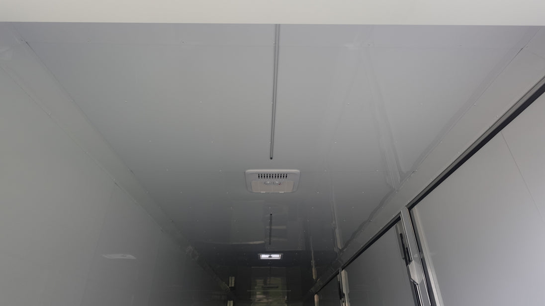 8.5x42 White With Black Out Trim Gooseneck King Pin Fifth Wheel Enclosed Trailer (3) 8K Roof Air Conditioner