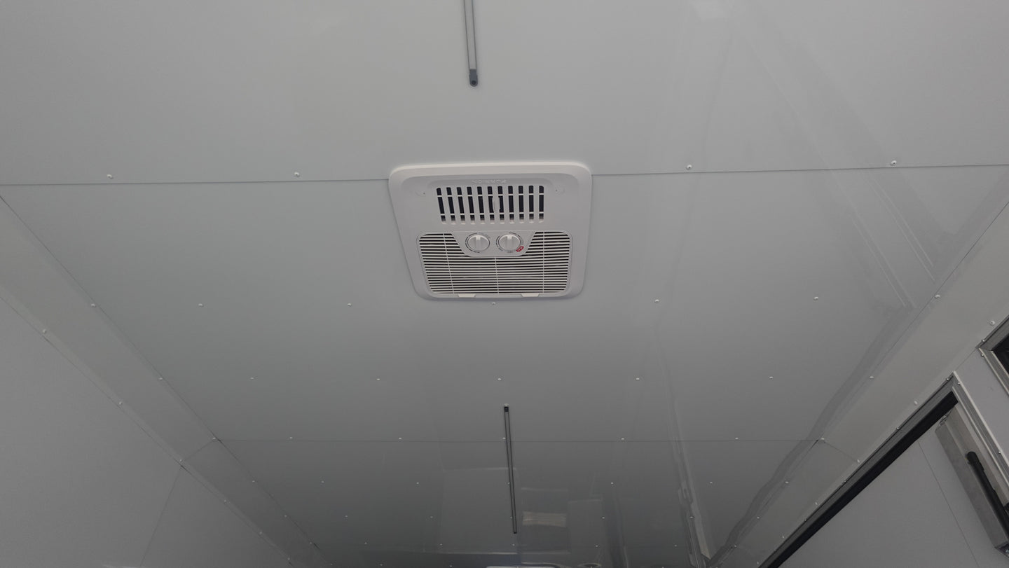 8.5x42 White With Black Out Trim Gooseneck King Pin Fifth Wheel Enclosed Trailer (3) 8K Roof Air Conditioner/ LED Strip Lights