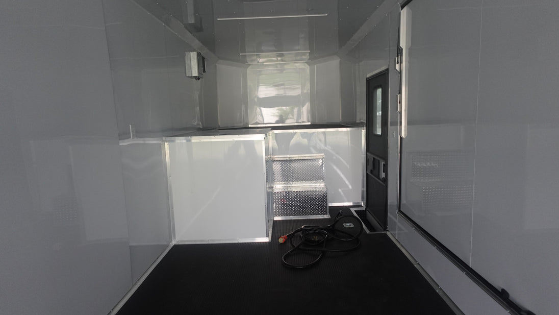 8.5x42 White With Black Out Trim Gooseneck King Pin Fifth Wheel Enclosed Trailer (3) 8K GN Lifted Storage