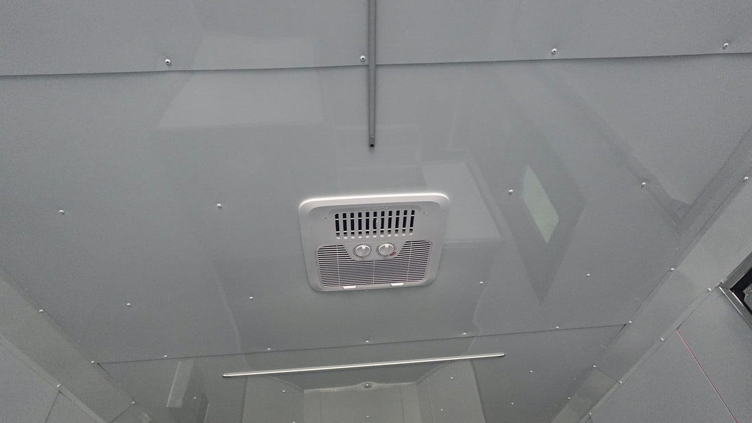 8.5x42 White With Black Out Trim Gooseneck King Pin Fifth Wheel Enclosed Trailer (3) 8K Roof Air Conditioner/ LED Strip Lights