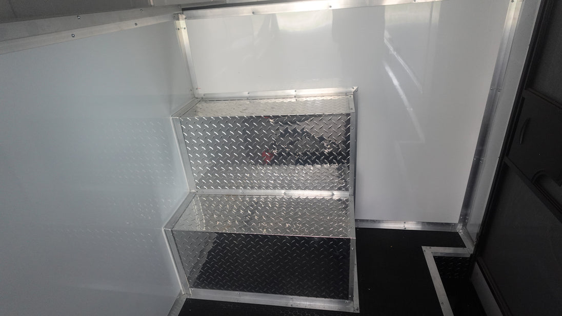 8.5x42 White With Black Out Trim Gooseneck King Pin Fifth Wheel Enclosed Trailer (3) 8K Inside Steps 