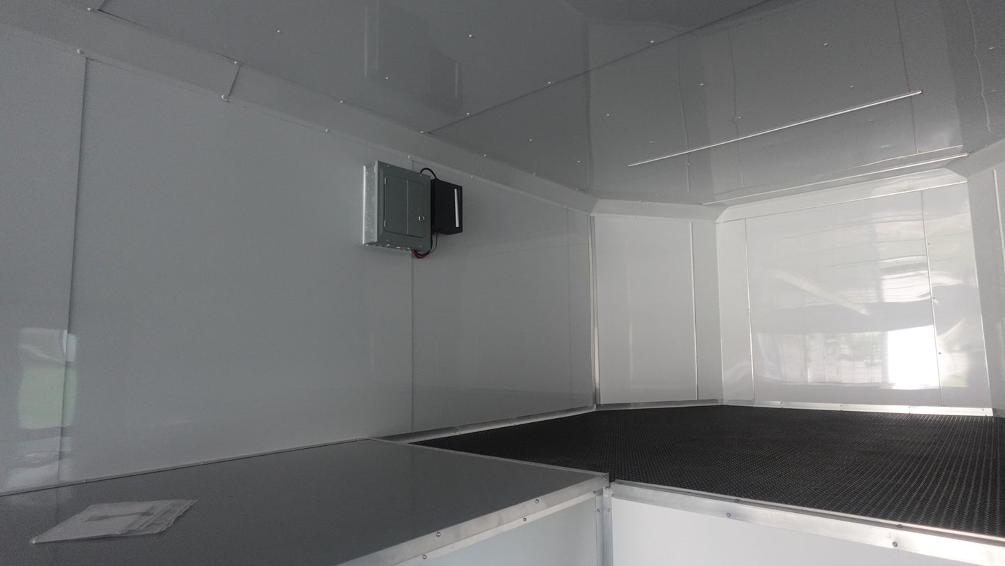 8.5x42 White With Black Out Trim Gooseneck King Pin Fifth Wheel Enclosed Trailer (3) 8K Breaker Box