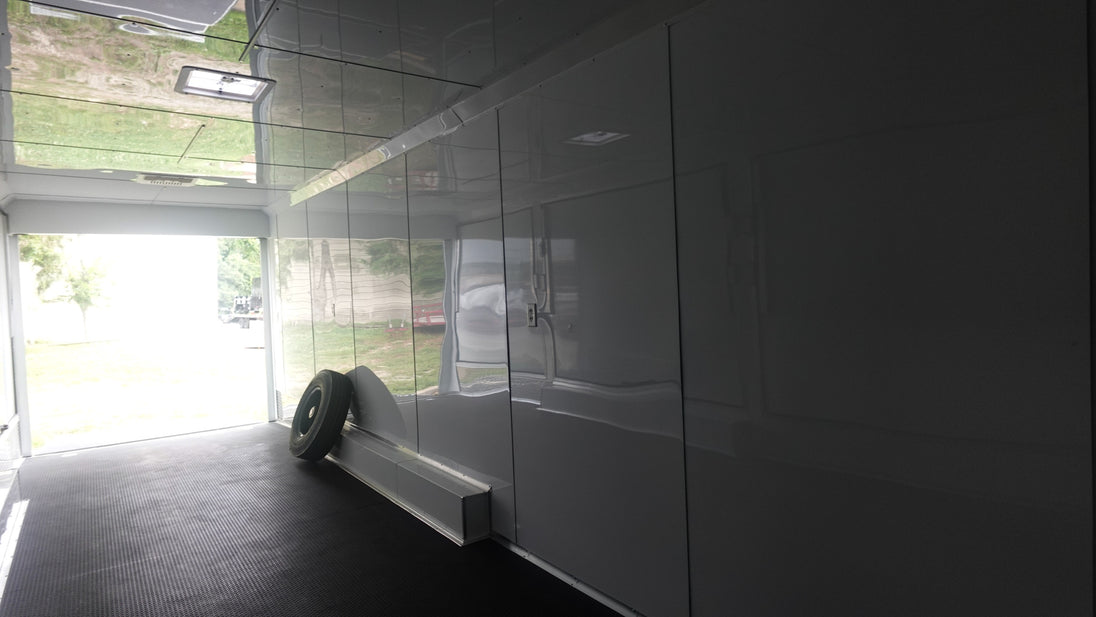 8.5x42 White With Black Out Trim Gooseneck King Pin Fifth Wheel Enclosed Trailer (3) 8K Inside Driver Side