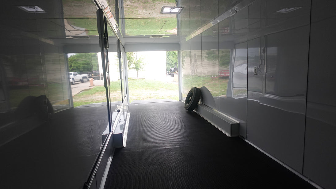 8.5x42 White With Black Out Trim Gooseneck King Pin Fifth Wheel Enclosed Trailer (3) 8K Inside Rear