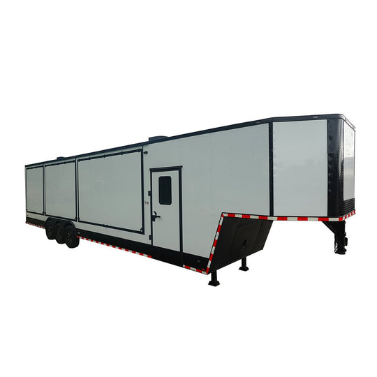 8.5x42 White With Black Out Trim Gooseneck King Pin Fifth Wheel Enclosed Trailer (3) 8K Axles With Brakes - SLE Equipment - 1