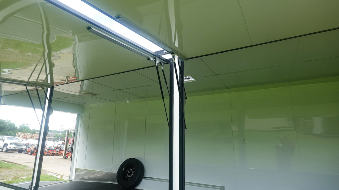 8.5x42 White With Black Out Trim Gooseneck King Pin Fifth Wheel Enclosed Trailer (3) 8K Lift Door System