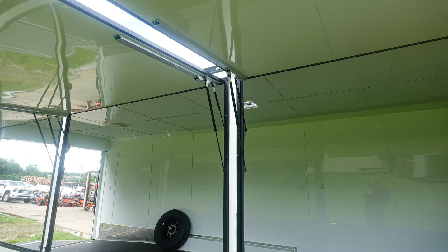 8.5x42 White With Black Out Trim Gooseneck King Pin Fifth Wheel Enclosed Trailer (3) 8K Lift Door System