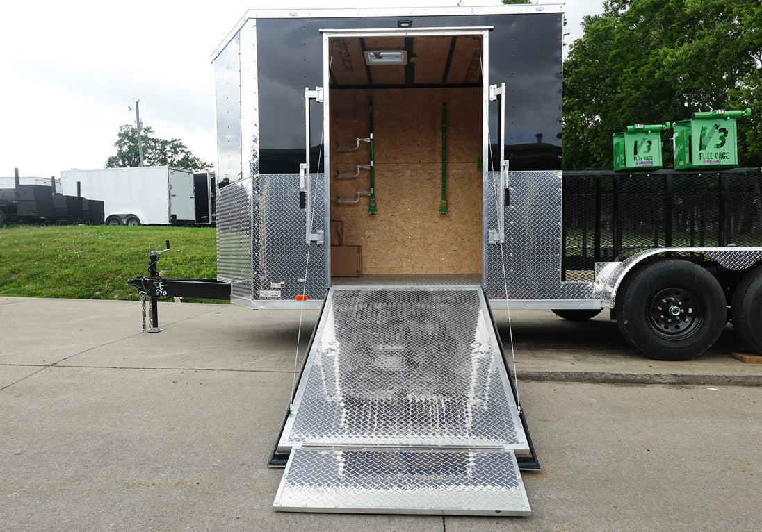 7x20 Black Hybrid Enclosed Trailer ATP Floor (2) 7K Axles Side Ramp