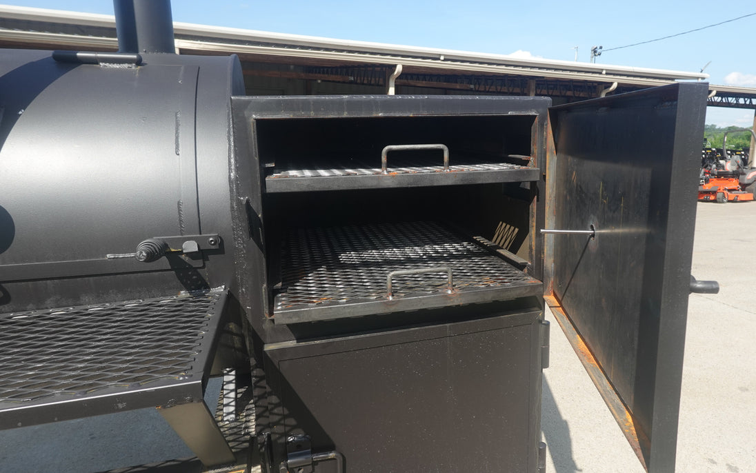 250  Gal  Patio Grill  Smoker Single Door With CounterWeight Warmer Box Racks