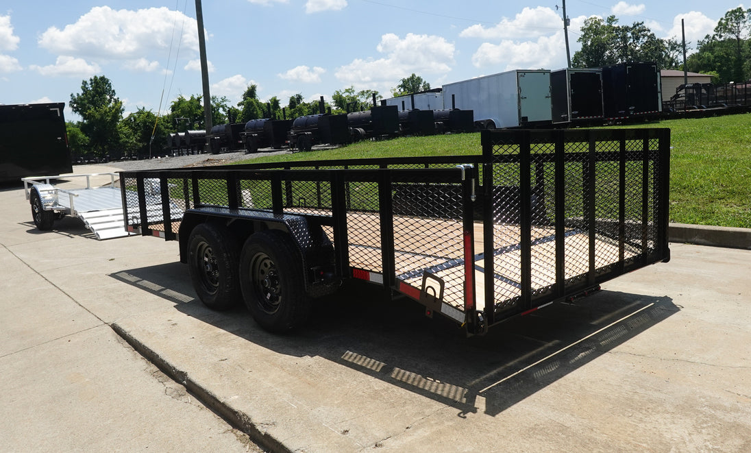 7X16 Dovetail Utility Trailer 2ft Mesh (2) 3500lb Axles Rear Left