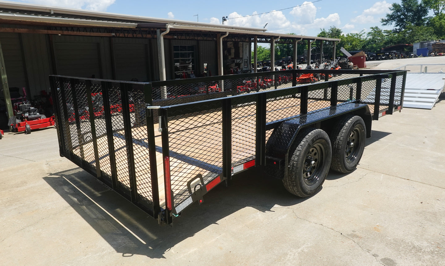 7X16 Dovetail Utility Trailer 2ft Mesh (2) 3500lb Axles Right Rear Side