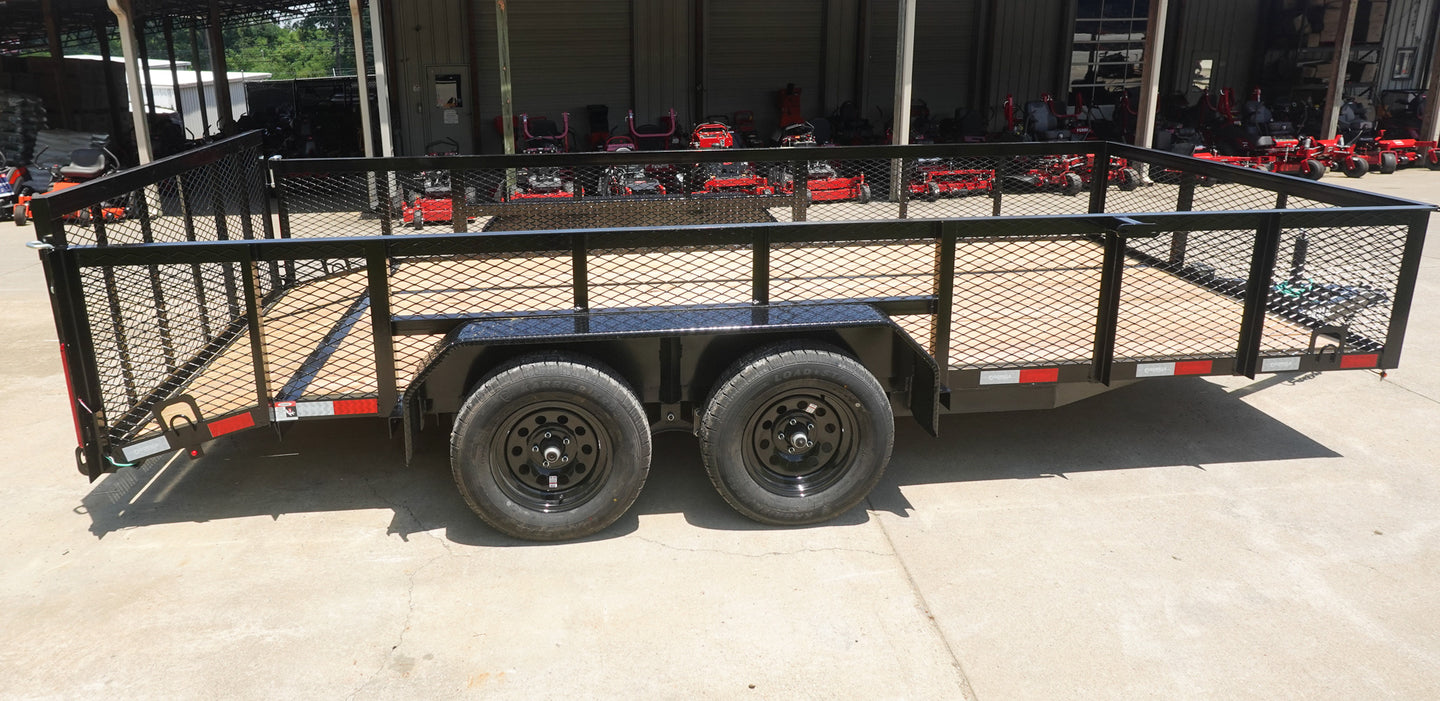 7X16 Dovetail Utility Trailer 2ft Mesh (2) 3500lb Axles Right Side