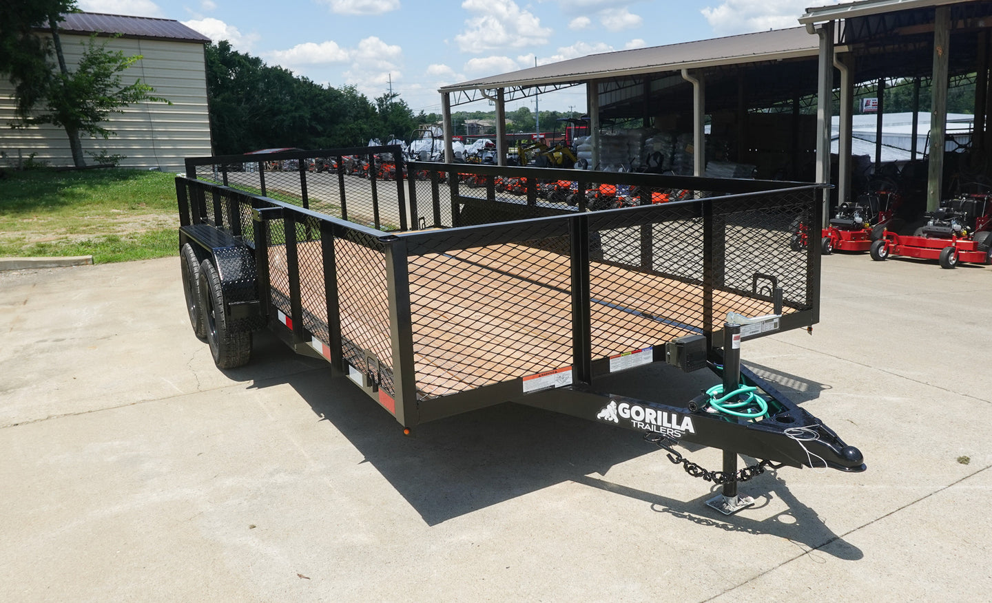 7X16 Dovetail Utility Trailer 2ft Mesh (2) 3500lb Axles Front Right