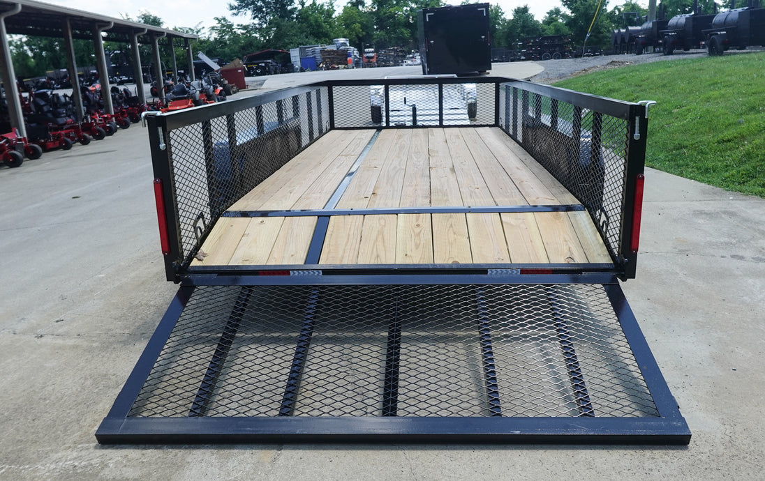 7X16 Dovetail Utility Trailer 2ft Mesh (2) 3500lb Axles Rear 