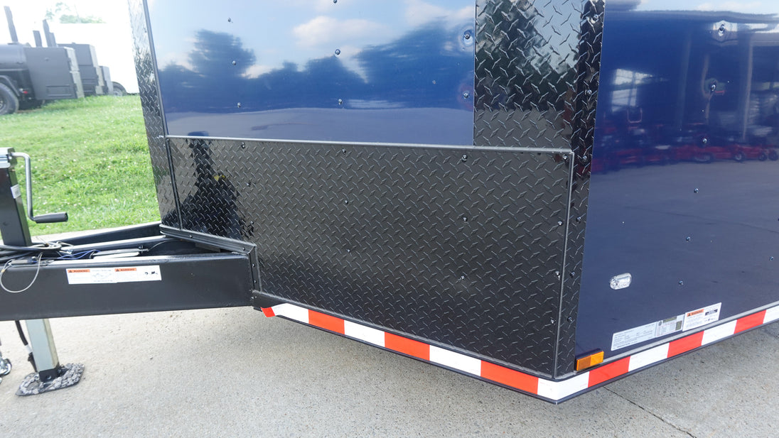 8.5X36 Indigo Blue With Black Out Enclosed Trailer With Escape Doors E Track Floor (3) 7K Axles 21K GVWR ATP 